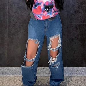 Baggy ripped straight leg jeans